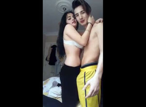 Huge-boobed Turkish nubile with bf on..